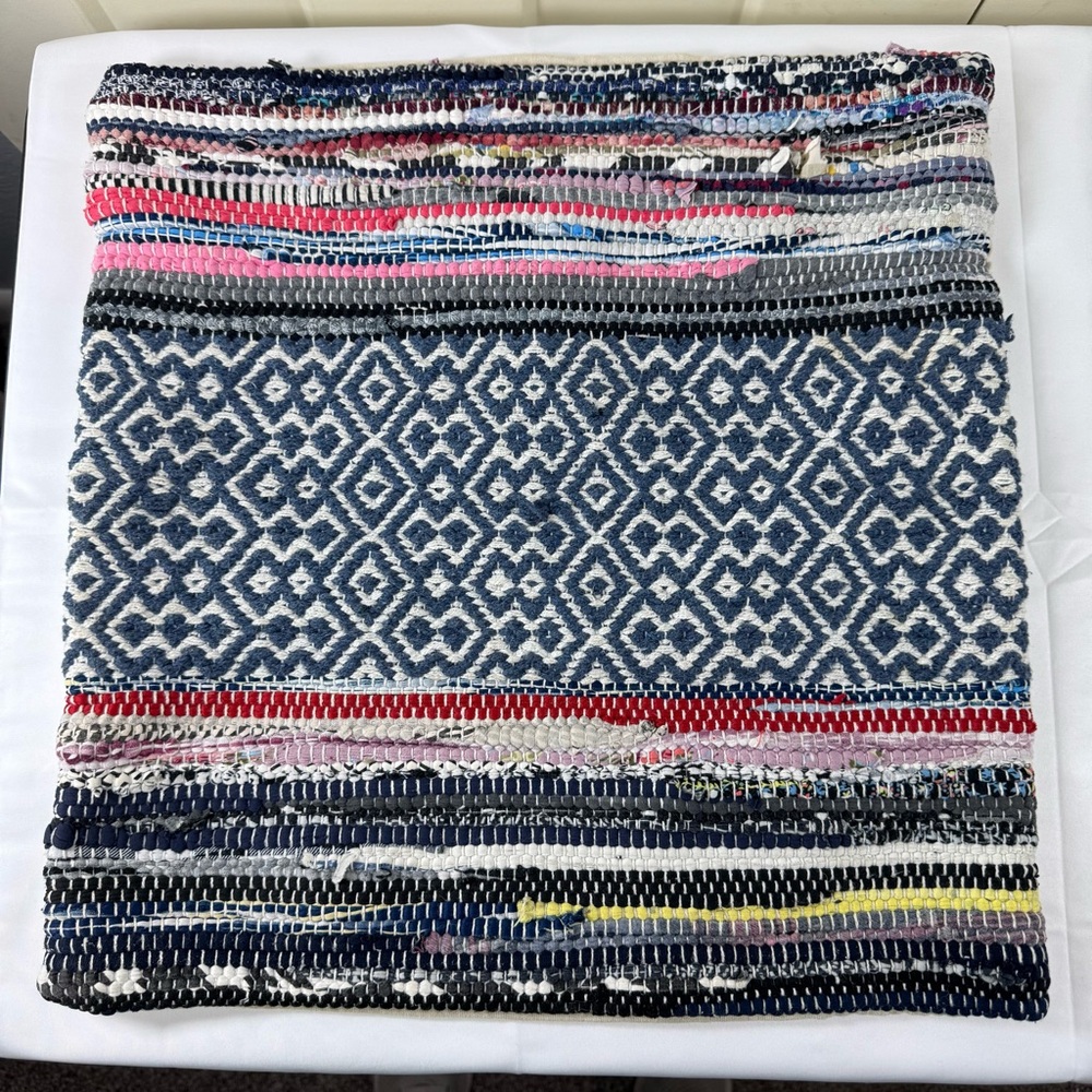 Multicolor Geometric Patterned Rag Rug Pillow‎ Cover boho hippie. Made in India